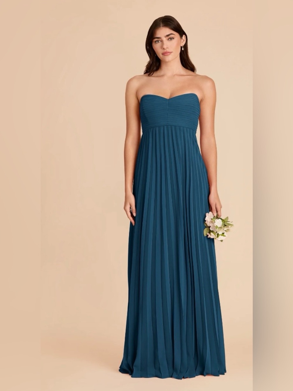 NWT Size 4 Strapless Teal Pleated Chiffon Corset Back Maxi Dress